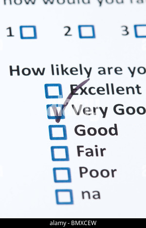 Un questionnaire d'enquête de satisfaction client avec des cases Banque D'Images