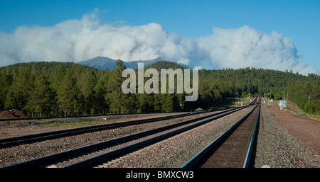 Les nuages de l'enveloppe de l'incendie de forêt Schultz Flagstaff, Arizona que trois incendies commencer le 20 juin 2010 - vu de Williams Banque D'Images