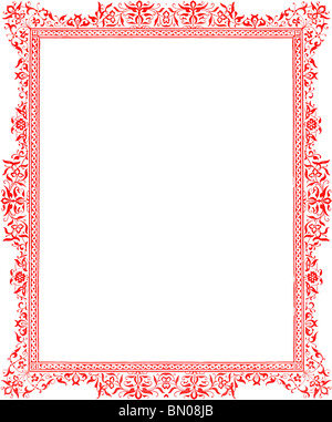 1860 Rouge victorien décoratif floral Border en pleine page dans un style médiéval Banque D'Images