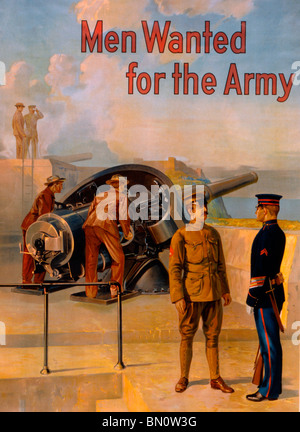 Les hommes voulaient pour l'armée de terre - Recrutement de l'Armée US Affiche - Première Guerre mondiale Banque D'Images
