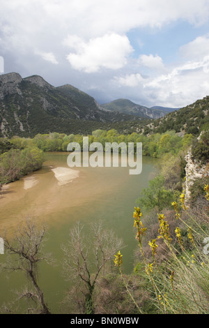 Rivière Nestos, zone protégée "eanders de rivière Nestos', Grèce du Nord Banque D'Images