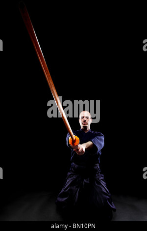 Portrait d'un combat de Kendo Bokken avec Banque D'Images