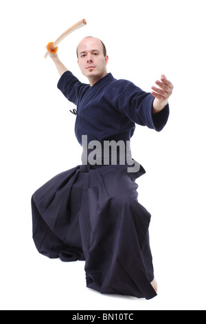 Portrait d'un combat de kendo bokken avec Banque D'Images