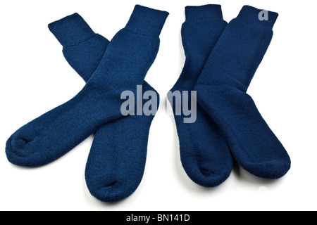 Deux paires de mens size 8 à 11 d'épaisseur de laine et nylon bleu foncé chaussettes cuisse Banque D'Images