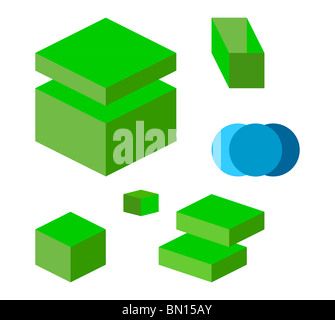 Ensemble de trois dimensions vert symbole ou éléments, isolé sur fond blanc. Banque D'Images