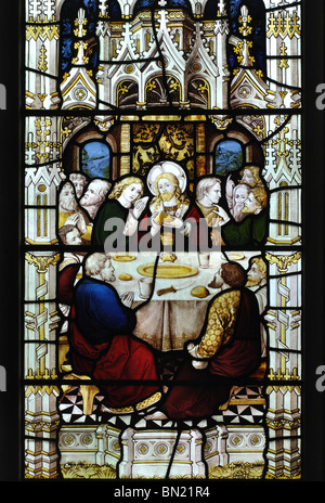 Dernière Cène vitrail, Église Saint Jean-Baptiste, Peterborough, Cambridgeshire, Angleterre, RU Banque D'Images