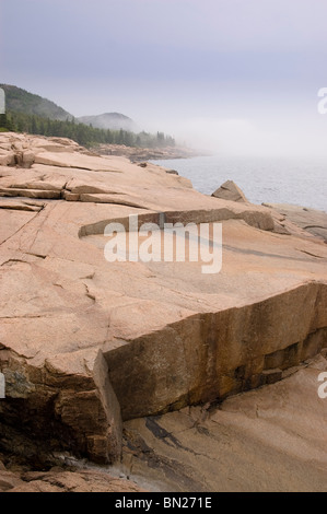 Rivage rocheux de granit sur la côte Atlantique, près de Thunder Hole, l'Acadia National Park, Maine, USA. Banque D'Images