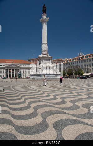 L'Europe, Portugal, Lisbonne (Lisboa) aka. La place Rossio historique (aka Praça Dom Pedro IV). Banque D'Images