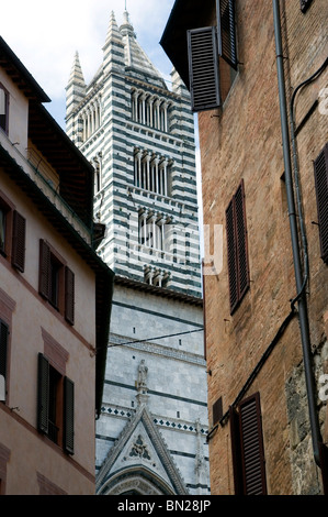 Le Campanile (clocher) de la Duomo ou cathédrale de Sienne, Toscane Banque D'Images