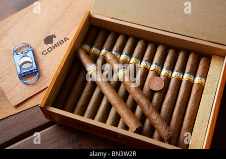 Une boîte de cigares cubains Cohiba. Banque D'Images