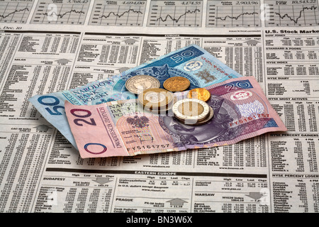 Polish Zloty Service portant sur les prix de l'action page de journal Banque D'Images