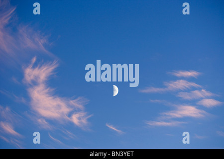 Ciel du soir d'été avec demi-lune sur Dublin, Irlande Banque D'Images