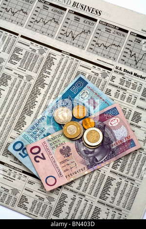 Polish Zloty Service portant sur les prix de l'action page de journal Banque D'Images