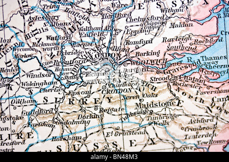 Plan de Londres. Carte ancienne de Londres.La Main en 1881 Banque D'Images