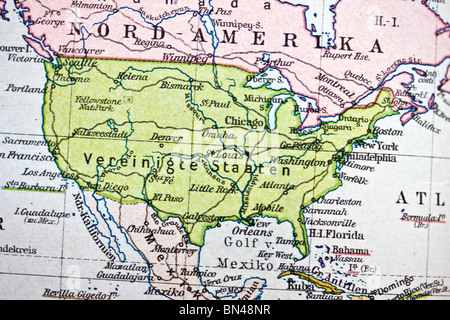Une carte antique de 1881 présente les États-Unis, le Mexique et le Canada. Banque D'Images