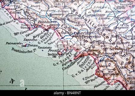 Carte ancienne de Napoli. Fait main en 1881 Banque D'Images