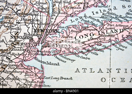 Carte ancienne de New York. Fait main en 1881 Banque D'Images