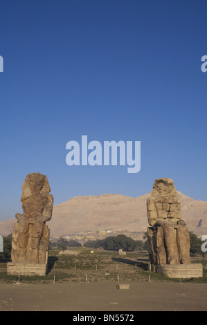 Colosses de Memnon. Vue panoramique. L'Égypte. Banque D'Images