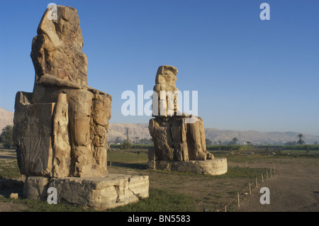 Colosses de Memnon. Vue panoramique. L'Égypte. Banque D'Images