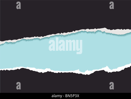 Bleu fond noir avec bordure de papier déchiré et copyspace Banque D'Images