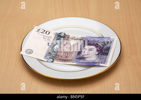 Chine Plaque avec UKP £20 Pound Note portant sur elle Banque D'Images
