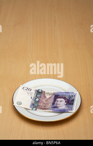 Chine Plaque avec UKP £20 Pound Note portant sur elle Banque D'Images
