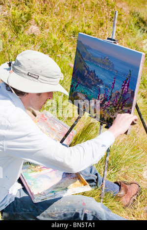 Une peinture à l'extérieur à l'artiste tête Zennor, Cornwall, UK. Banque D'Images