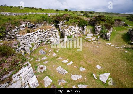 L'ancien règlement Chysauster près de Penzance en Cornouailles, le mieux conservé d'établissement de l'âge du fer dans l'ouest du pays. Banque D'Images