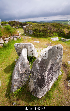 L'ancien règlement Chysauster près de Penzance en Cornouailles, le mieux conservé d'établissement de l'âge du fer dans l'ouest du pays. Banque D'Images