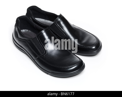 Automne Printemps noir cuir womens shoes isolé sur fond blanc Banque D'Images