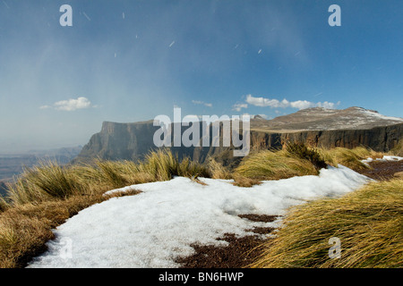 Bord de soufflage de la neige des montagnes du Drakensberg dans le Parc Royal Natal Banque D'Images