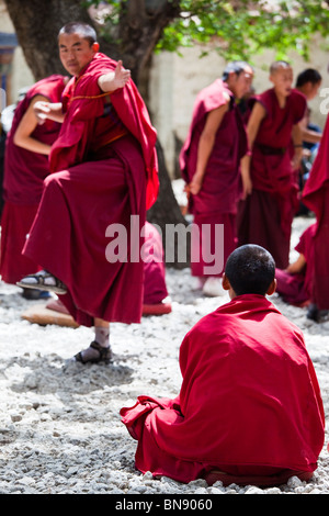 Débat sur les moines de monastère de Sera à Lhassa, Tibet Banque D'Images