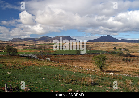 Fhinog Hills, Gwynedd, Pays de Galles, Royaume-Uni. Rhinog Rhinog Fawr à droite, sur la gauche. Fach Banque D'Images