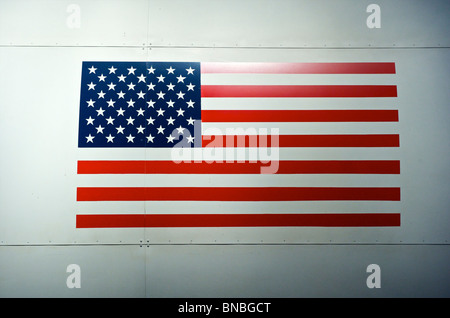 Le drapeau américain sur la navette spatiale en Houston, Texas, USA Banque D'Images