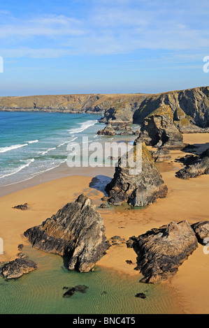 Bedruthan steps près de Watergate Bay sur la côte nord de Cornwall, uk Banque D'Images