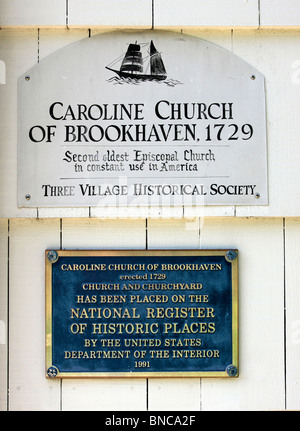 Le marqueur de l'historique Église épiscopale Caroline Setauket Long Island NY Banque D'Images
