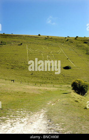 Le Long Man de Wilmington sur les South Downs dans l'East Sussex Banque D'Images