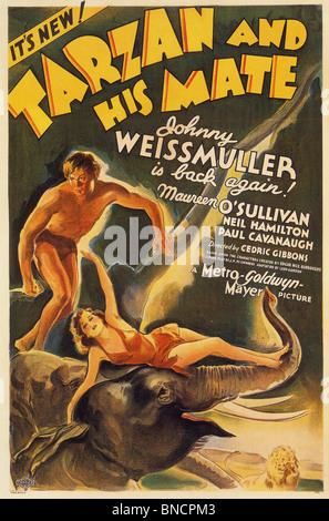 TARZAN et sa compagne pour l'affiche 1934 MGM film avec Johnny Weissmuller et Maureen O'Sullivan Banque D'Images