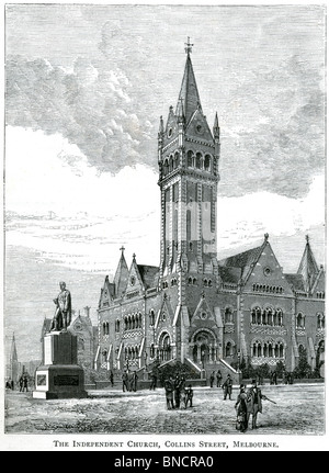 Une gravure de l'Église indépendante, Collins Street, Melbourne, Victoria, Australie - publié dans un livre imprimé en 1886. Banque D'Images