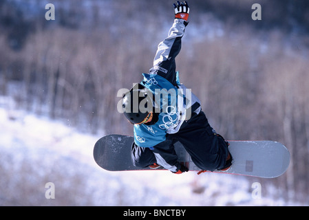 Kelly Clark (USA) médaille d'or dans la demi-lune aux Jeux Olympiques d'hiver de 2002, Salt Lake City, Utah, USA Banque D'Images