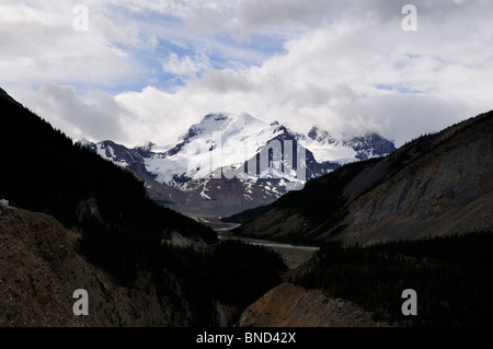 Les montagnes et le long du glacier Columbia Icefield Parkway. Le Parc National Jasper, Alberta, Canada. Banque D'Images