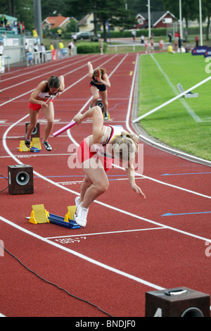 Île de Man gagnants démarrer le 4x100m relais chez Natwest 2009 Jeux de l'île, le 3 juillet 2009 Banque D'Images