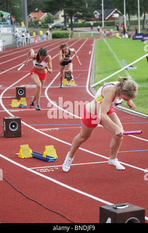 Île de Man gagnants démarrer le 4x100m relais chez Natwest 2009 Jeux de l'île, le 3 juillet 2009 Banque D'Images