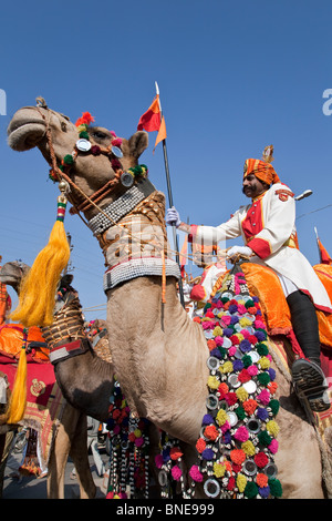 Soldat indien chameaux. Défilé du Festival de Jaisalmer. Le Rajasthan. L'Inde Banque D'Images