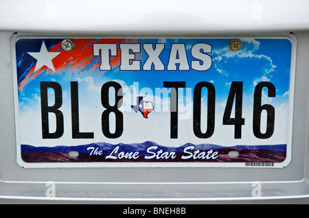 Nouveau Texas Lone Star State license plate, Texas, États-Unis Banque D'Images