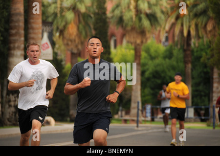 Marines qui sont les élèves travaillent au cours de l'entraînement physique du peloton de marines à l'Université d'Arizona, Tucson, AZ, USA. Banque D'Images
