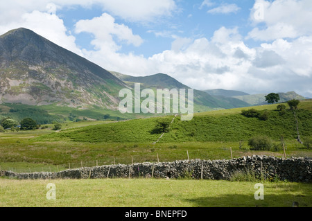 Une vue de Grasmoor et gamme de fells ; à la baisse vers la lande de Loweswater, Lake District, Cumbria, Royaume-Uni. Banque D'Images