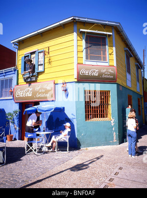 Les bâtiments aux couleurs pastel, la rue Caminito, la Boca, Buenos Aires, Argentine Banque D'Images