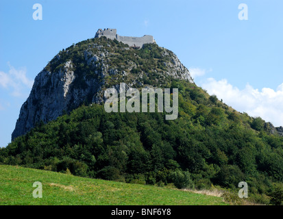 Montsegur - la dernière forteresse cathare, l'Ariège, Département-Languedoc-Midi Pyrénées, France Banque D'Images