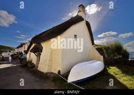 Cottage au toit de chaume de Hope Cove, South Hams, Devon. Banque D'Images